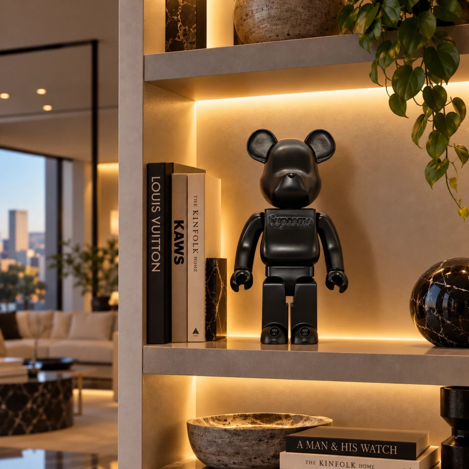 Bear Brick Black – поп арт фигура, изрисувана на ръка, снимка 2