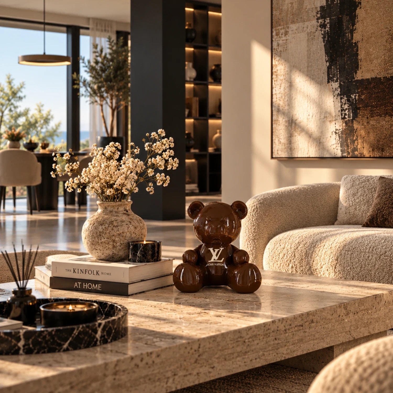 Louis Vuitton Bear – поп арт фигура, изрисувана на ръка, снимка 3