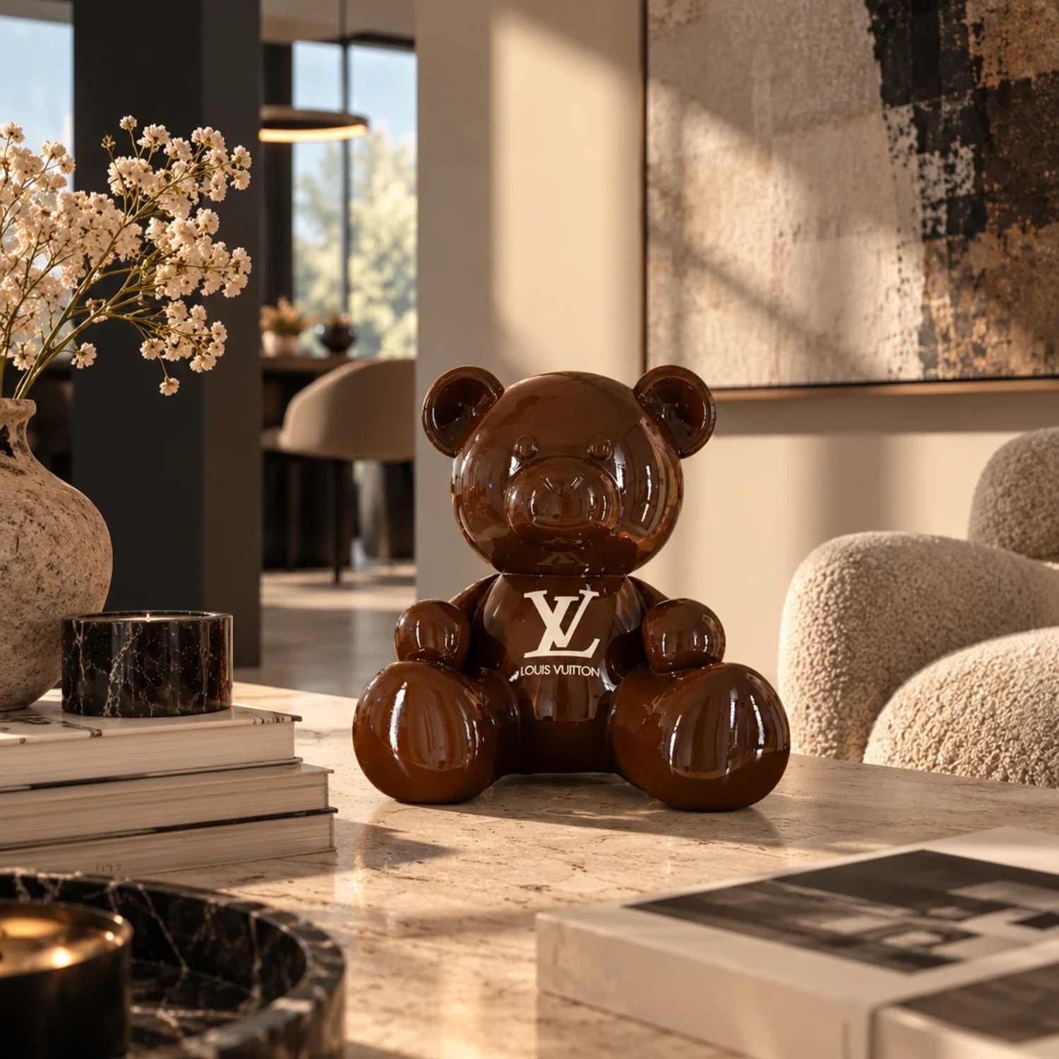 Louis Vuitton Bear – поп арт фигура, изрисувана на ръка, снимка 2