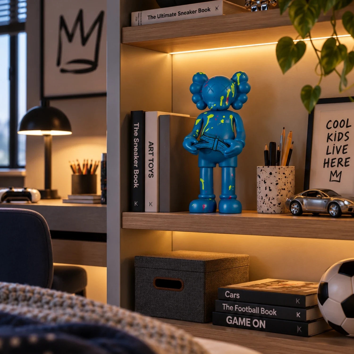 Urban Toy X Blue MINI – поп арт фигура, изрисувана на ръка, снимка 2