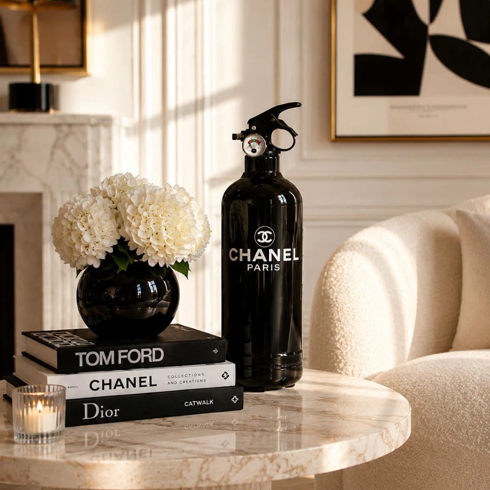 Chanel–Inspired Fire Extinguisher Decor – hand-painted pop art decor, photo 2